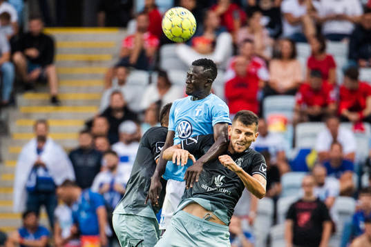 Bonke Innocent of Malmö FF and Endrit Krasniqi of Drita