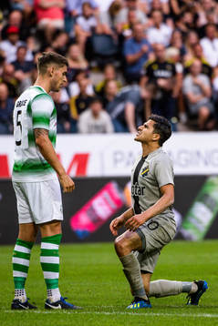 Lee Grace of Shamrock Rovers and Tarik Elyounoussi of AIK