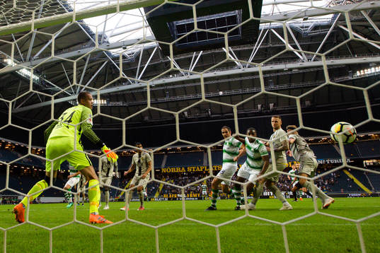Daniel Carr of Shamrock Rovers scores the 0-1 goal behind