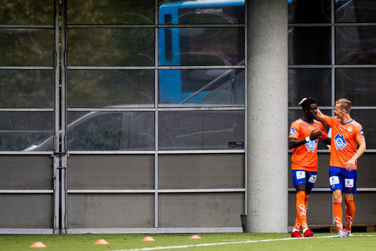 Pape Habib Gueye and Ståle Steen Sæthre of Aalesund