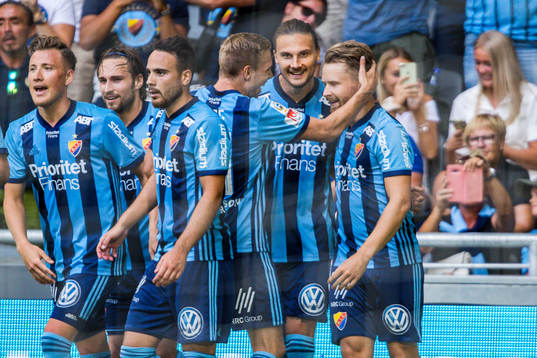 Djurgårdens Jacob Une Larsson och Erik Johansson jublar