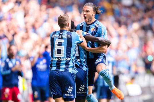 Djurgårdens Erik Johansson och Jesper Karlström jublar