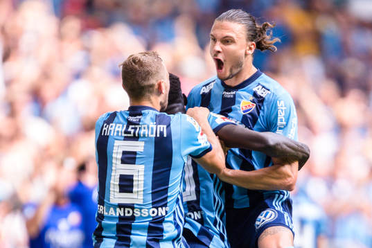 Djurgårdens Erik Johansson och Jesper Karlström jublar