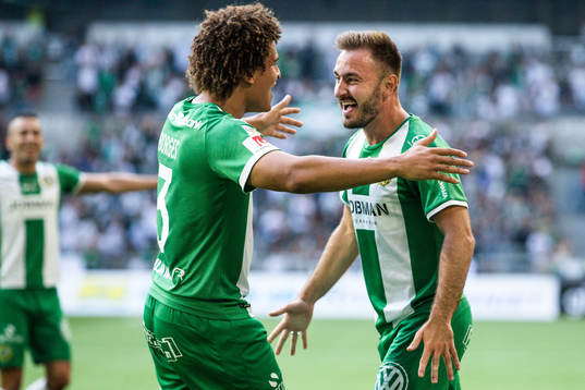 Hammarbys Neto Borges och Muamer Tankovic jublar