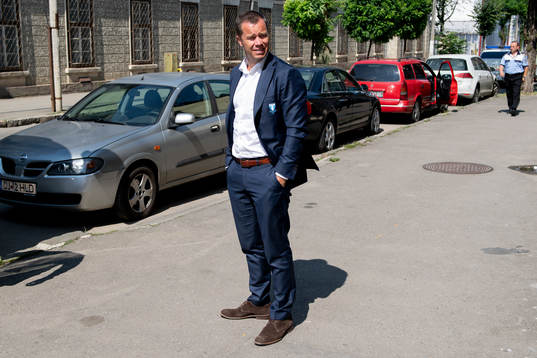 Manager Daniel Andersson arrives to the hotel