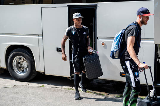 Carlos Strandberg of Malmö FF arrives to the hotel