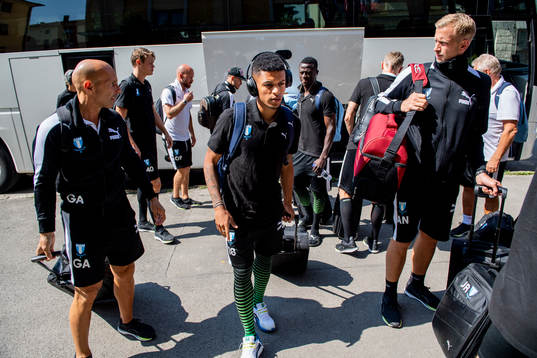 Romain Gall of Malmö FF arrives to the hotel