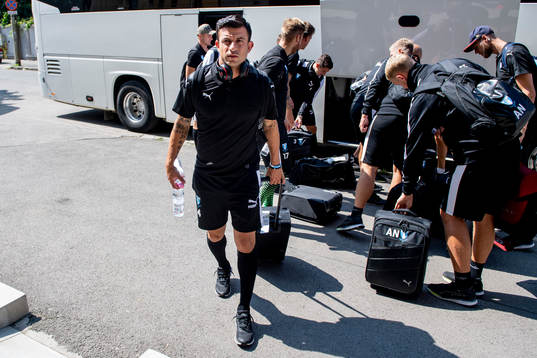 Behrang Safari of Malmö FF arrives to the hotel