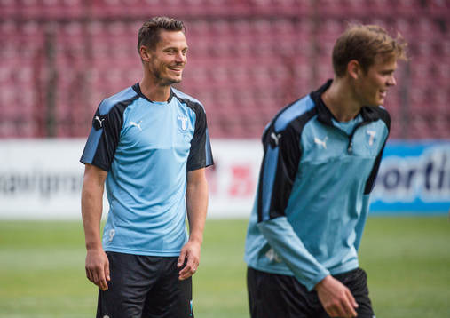 Markus Rosenberg and Hugo Andersson of Malmö FF