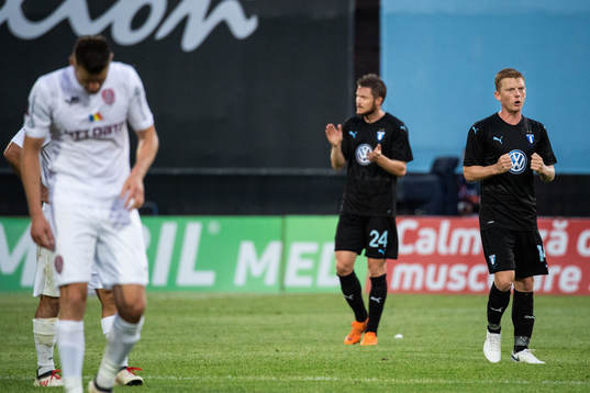 Behrang Safari and Lasse Nielsen of Malmö FF celebrate