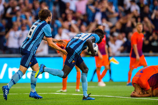 Aliou Badji of Djurgården celebrates the 1-1 goal