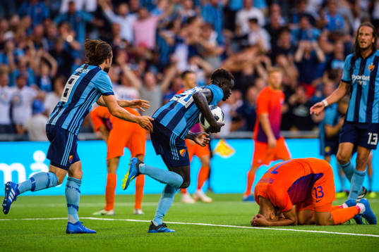 Aliou Badji of Djurgården celebrates the 1-1 goal