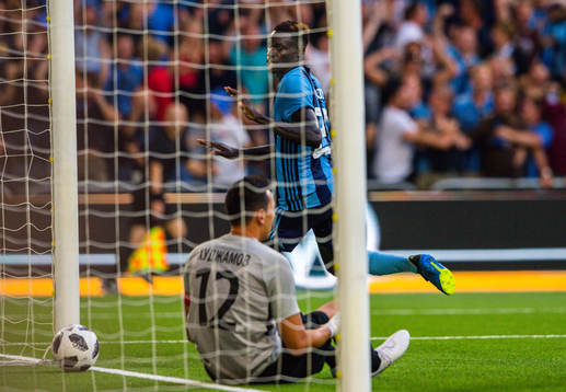 Aliou Badji of Djurgården celebrates the 1-1 goal