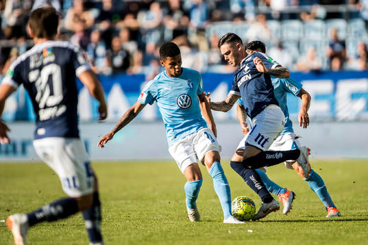 Malmö FFs Romain Gall  och Norrköpings David Moberg