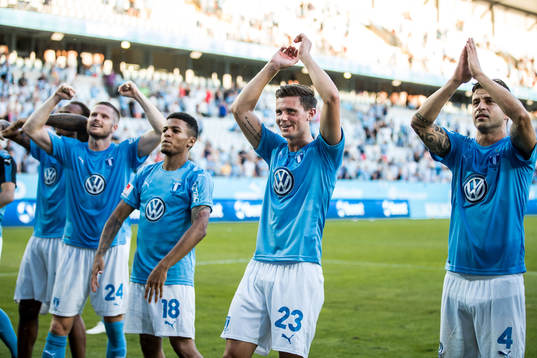 Malmö FFs Romain Gall  och Marcus Antonsson jublar
