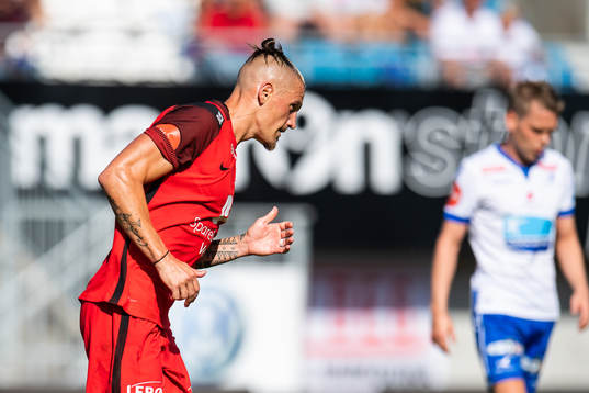 Vito Wormgoor of Brann celebrates scoring 2-1