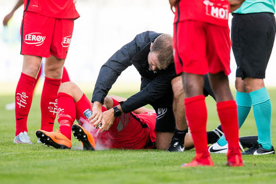 Steffen Lie Skålevik of Brann with an injury