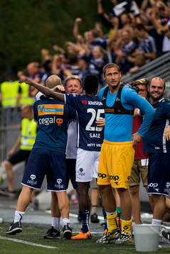 Bjarne Berntsen, head coach of Viking, celebrates