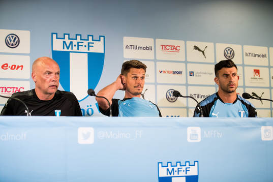 Malmö FFs tränare Uwe Rösler , Markus Rosenberg och