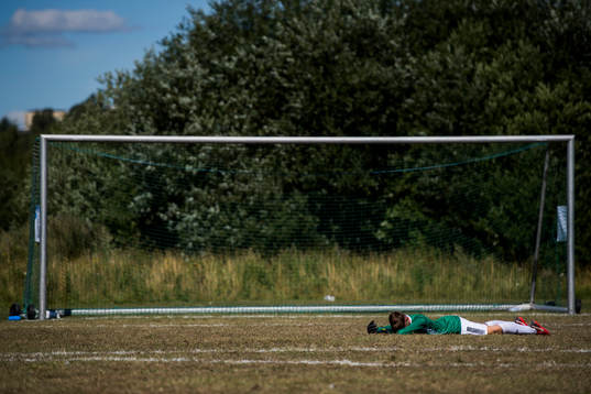 Goalkeeper Petter Kilmark looks dejected