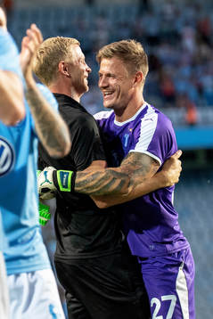 goalkeeper Johan Dahlin of Malmö FF celebrates