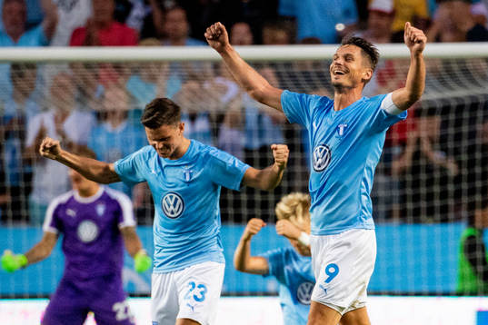 Marcus Antonsson, Markus Rosenberg of Malmö FF celebrates