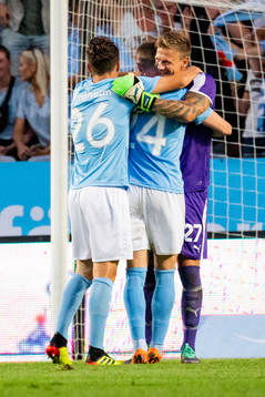 Andreas Vindheim, Lasse Nielsen of Malmö FF celebrates