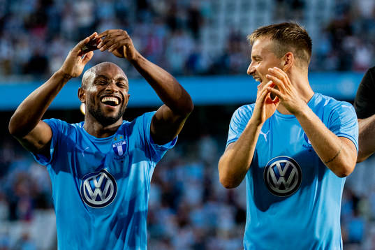 Fouad Bachirou and Eric Larsson of Malmö FF celebrates