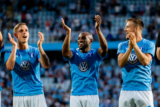 Sören Rieks, Fouad Bachirou and Eric Larsson of Malmö FF