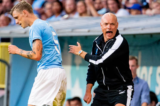 Head coach Uwe Rösler and Sören Rieks of Malmö FF