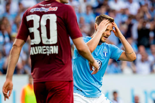 Eric Larsson of Malmö FF looks dejected