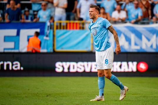 Arnór Ingvi Traustason of Malmö FF cries out in pain