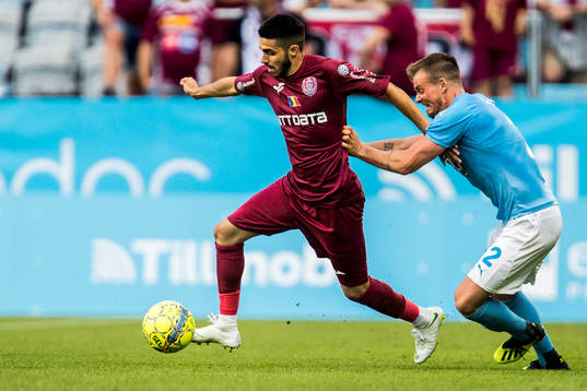 Sebastian Mailat of Cluj and Eric Larsson of Malmö FF