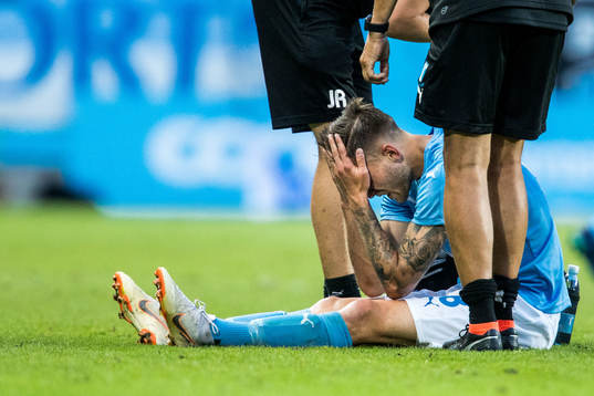 Arnór Ingvi Traustason of Malmö FF is injured