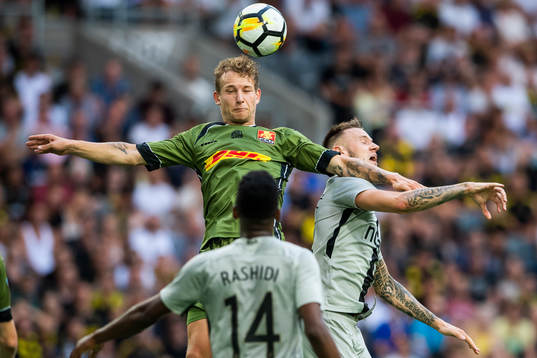 Andreas Skovgaard of Nordsjälland vies with Alexander