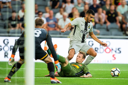 Stefan Silva of AIK vies with Andreas Skovgaard of