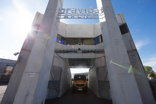 External view of one of the openings of Bravida Arena with