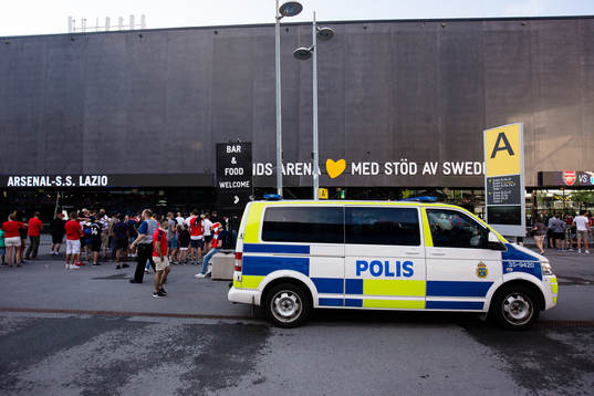 A police car outside of Friends Arena prior to the