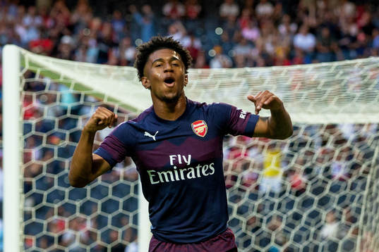 Reiss Nelson of Arsenal celebrates