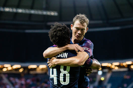 of Arsenal Stephan Lichtsteiner of Arsenal celebrates with