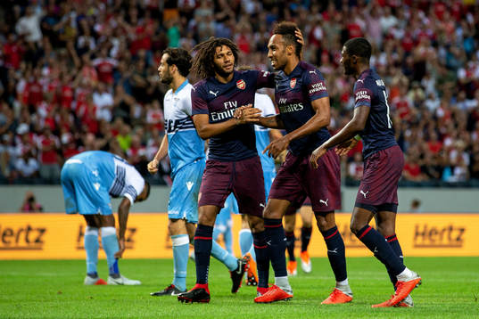 Pierre-Emerick Aubameyang of Arsenal celebrates with his