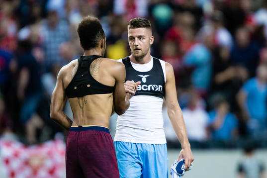 Sergej Milinkovic-Savic of Lazio changes match shirt with
