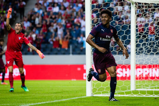 Reiss Nelson of Arsenal celebrates