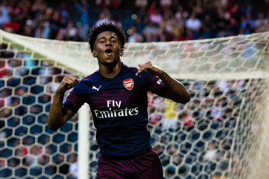 Reiss Nelson of Arsenal celebrates