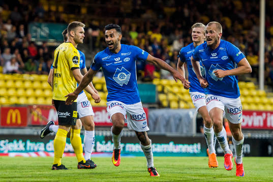 Etzaz Hussain of Molde celebrates