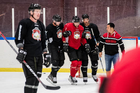 Malmö Redhawks Emil Molin får hjälp av isen