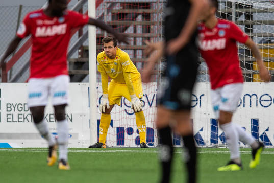goalkeeper Deniss Korneiciks of Sandnes Ulf looks dejected