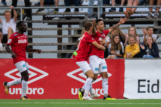 Niklas Castro of Kongsvinger celebrates scoriung 4-0