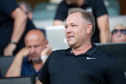 Head coach of Trelleborg Patrick Winqvist in the stands
