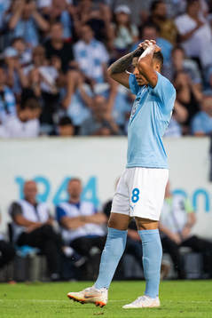 Romain Gall and Anders Christiansen of Malmö FF look
